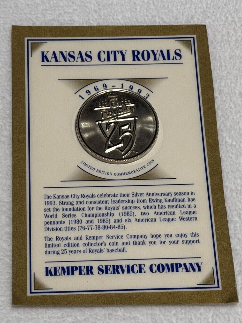 Kansas City Royals Limited Edition Silver Anniversary Commemorative Coin